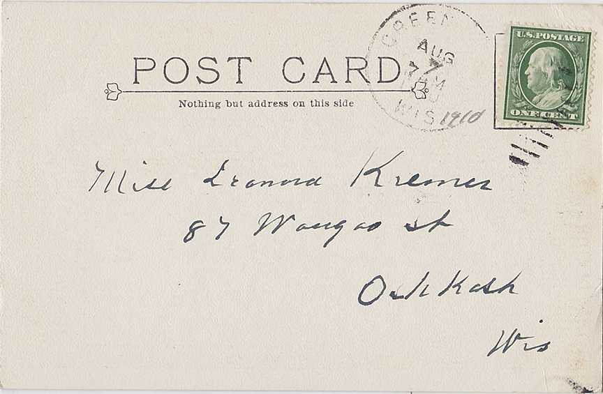 10270-The Oakwood, Green Lake Wis. P.O. Dartford, Wis. Registration card - Postmarked 1910