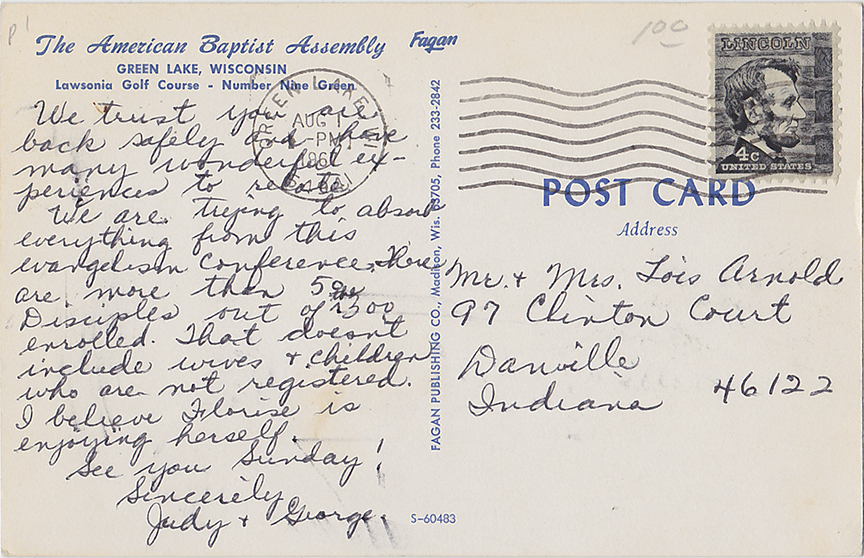 10068-The American Baptist Assembly, Green Lake, Wisconsin, Lawsonia Golf Course, Number Nine Green. Postmarked 1967