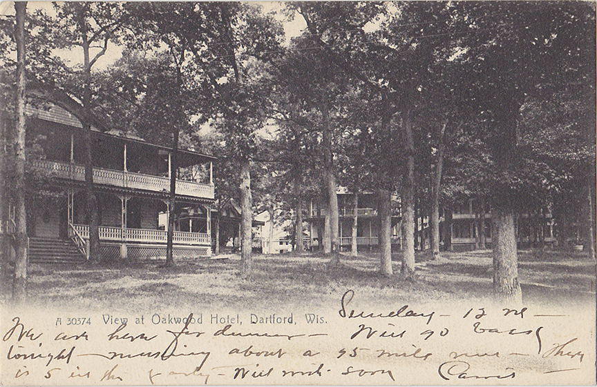 10266-View at Oakwood Hotel, Dartford, Wis.-Postmarked 1907