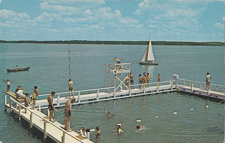 10307-Sandstone Camp, Green Lake, Wisconsin In Southern Wisconsin The Waterfront for Camp Day-Cho-Lah for Boys. Swimming, boating, canoeing, sailing waterskiing.