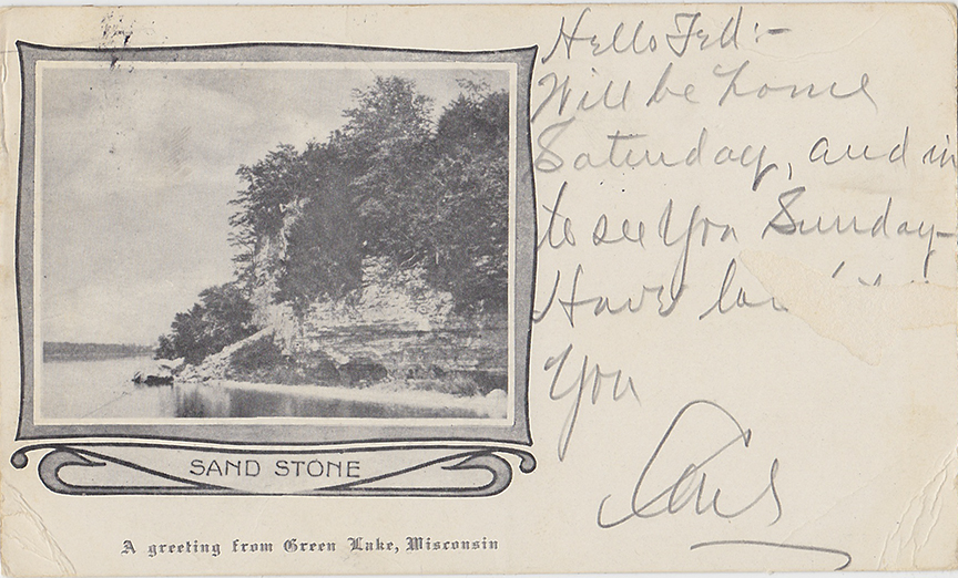 10357-Sand Stone A Greeting from Green Lake, Wisconsin-Postmarked 1905