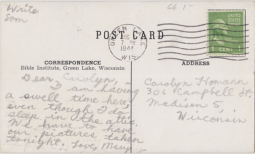 10571-Bible Institute, Green Lake, Wisconsin-Postmarked 1944