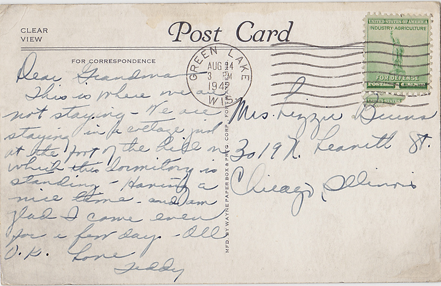 10578-Hulbert Hall, Bible Institute, Green Lake, Wisconsin-Postmarked 1942