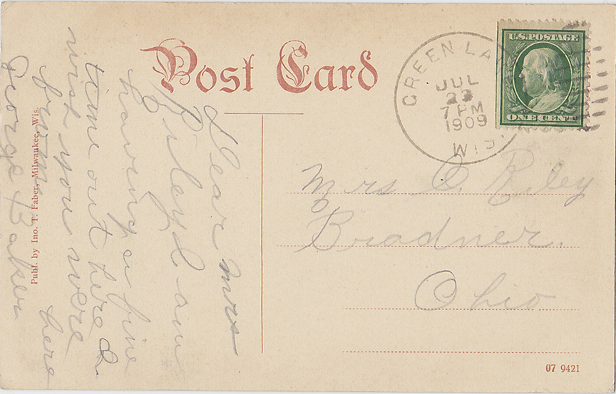 10637-North Shore, Green Lake, Wis.-Postmarked 1909