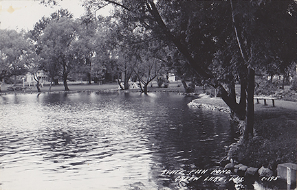 10651-State Fish Pond, Green Lake, Wis. Looking West along the north shore of the Mill Pond.