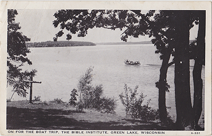 10761-On for the boat trip, The Bible Institute, Green Lake, Wisconsin-Postmarked 1952