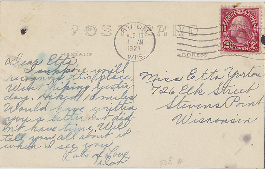 10764-Landing, Bible Institute, Green Lake WIS-Postmarked 1927