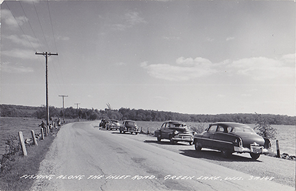 10765-Fishing along the Inlet Road, Green Lake, Wis-Postmarked 1955