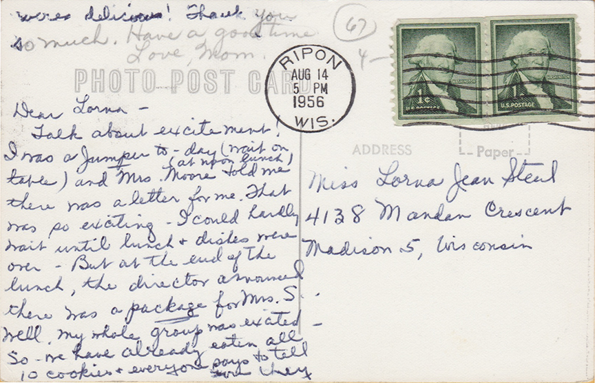 10934-Pilgrim Camp Lodge, Green Lake, WIS.-Postmarked 1956