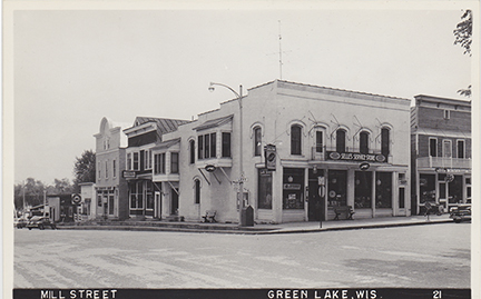 10944-Corner of Hill St & Mill Street, Selle's Service Store & Greyhound Stop. Mr. Selle operated Selle's Service Store from 1952 to 1968 when Heidel Enterprises purchased the building and remodeled it into the Little Corporal Restaurant.