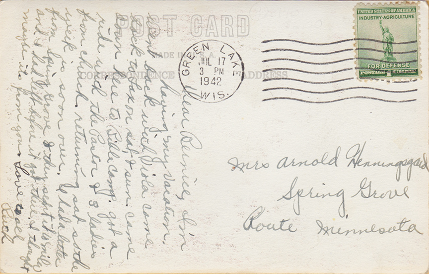 10982-Bible Institute, The Three Birches, Green Lake, Wisconsin-Postmarked 1942