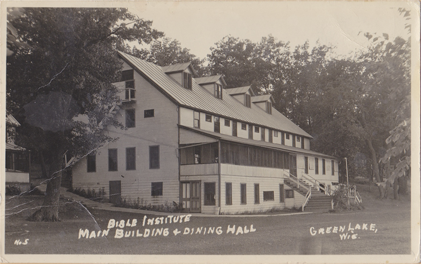 11019-Bible Institute Main Building & Dining Hall, Green Lake, WIS.-Postmarked 1937