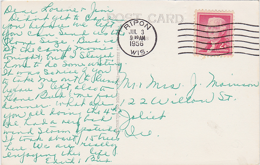 11025-Water front, Camp Daycholah, Green Lake-Postmarked 1956