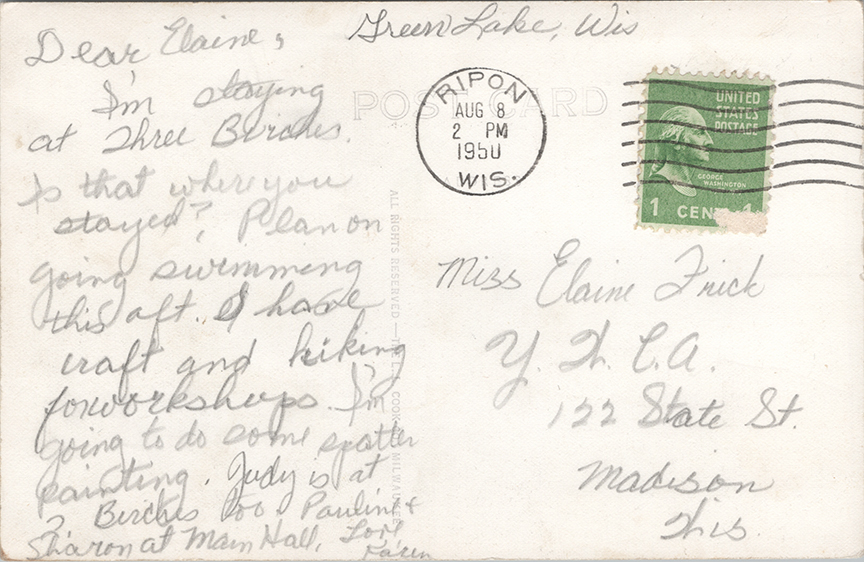 11096-South Shore and Bible Institute, Green Lake, Wis.-Postmarked 1950