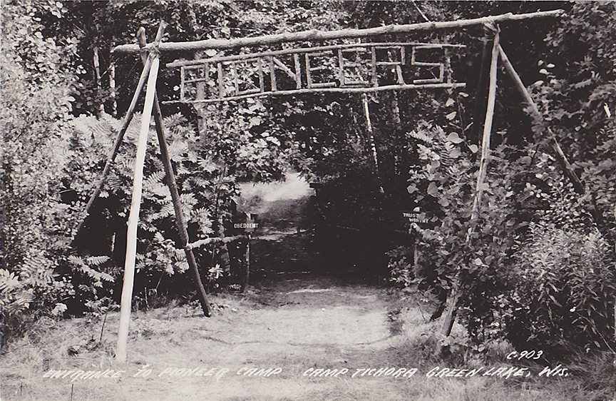 11145-Entrance to Pioneer Camp, Camp Tichora, Green Lake, WIS.