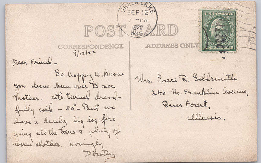 11155-No. 1 Fairway, Tuscombia Country Club, Green Lake, Wis. Canceled 1922
