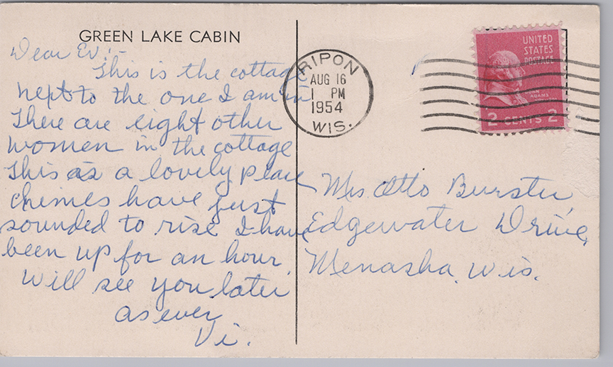 11165-Green Lake Cabin-Postmarked 1954