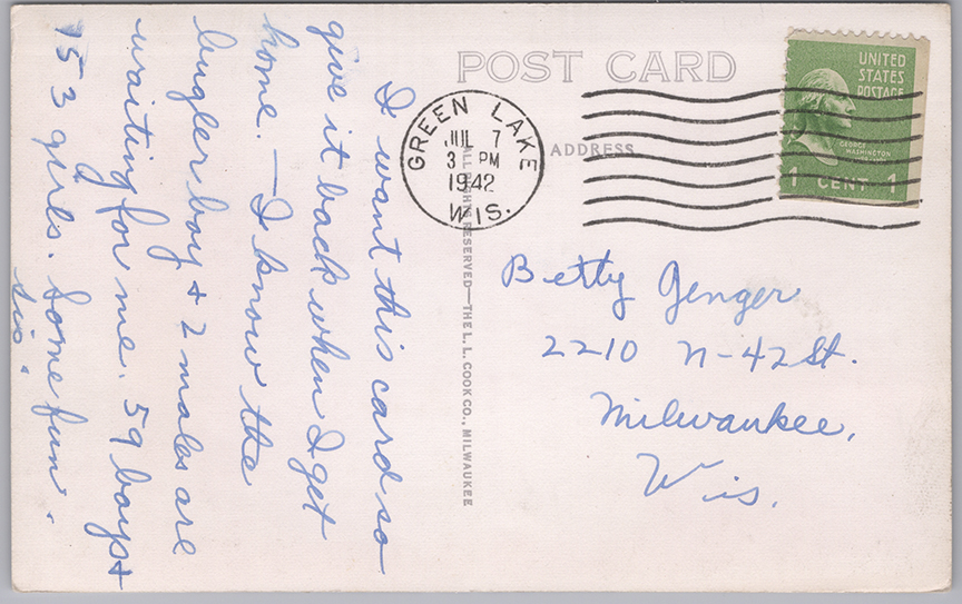 11175-Lake View, Shoreline, Trees, Path, Bible Institute -Postmarked 1942