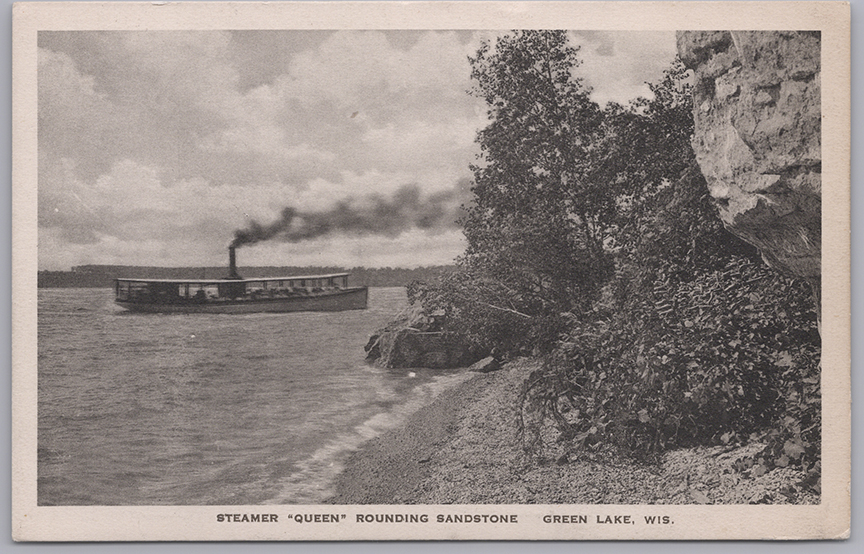 11194-Steamer "Queen" rounding Sandstone, Green Lake, WIS.,