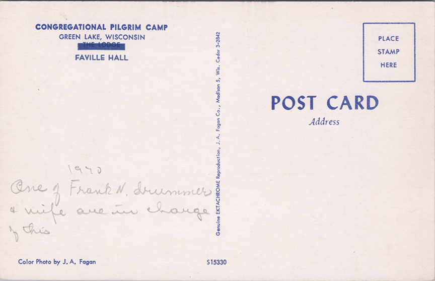 11269-Congregational Pilgrim Camp, Green Lake Wisconsin, Faville Hall-Dated 1970