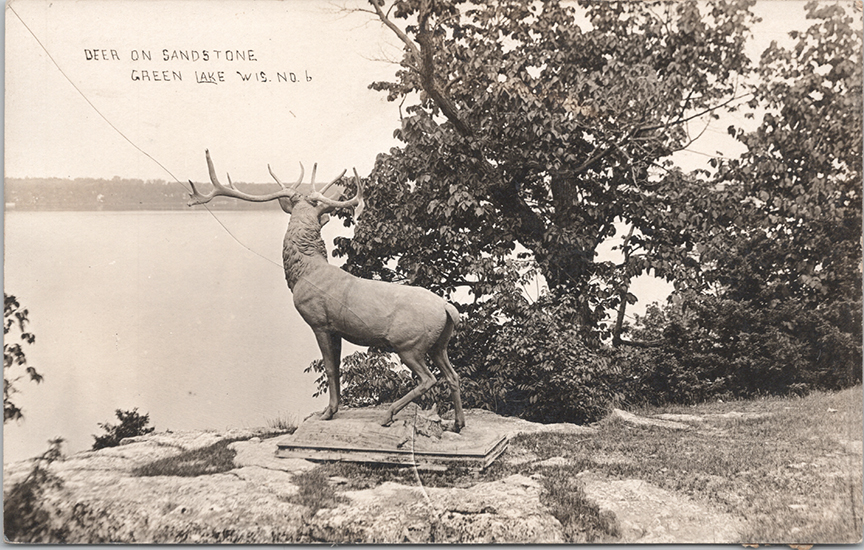 11337-Deer on Sandstone, Green Lake, WIS No 6-Postmarked 1919