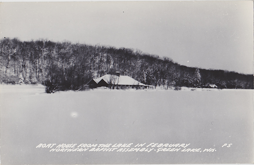 10048-Boat House From the Lake in February Northern Baptist Assembly - Green Lake, Wis.