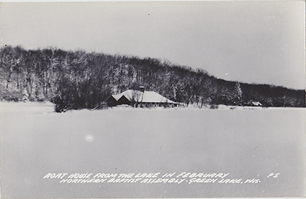 10048-Boat House From the Lake in February Northern Baptist Assembly - Green Lake, Wis.