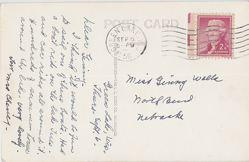 10170-Sailing on Green Lake, Wis.-Postmarked 1956