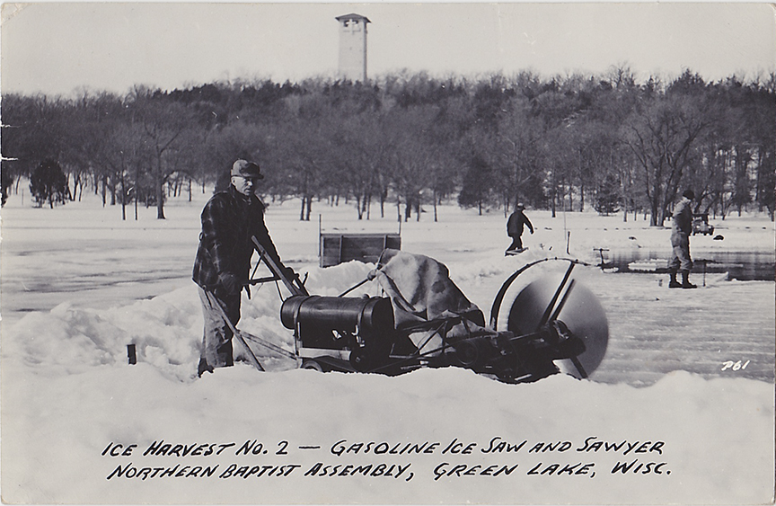 10317-Ice harvest No. 2 - Gasoline Ice Saw and Sawyer Northern Baptist Assembly, Green Lake, Wisc.