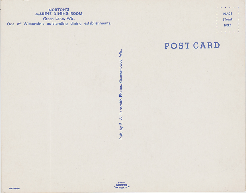 10331-Norton's Marine Dinning Room Green Lake, Wis. One of Wisconsin's outstanding dining establishments. - Large Card 7" x 5.5"