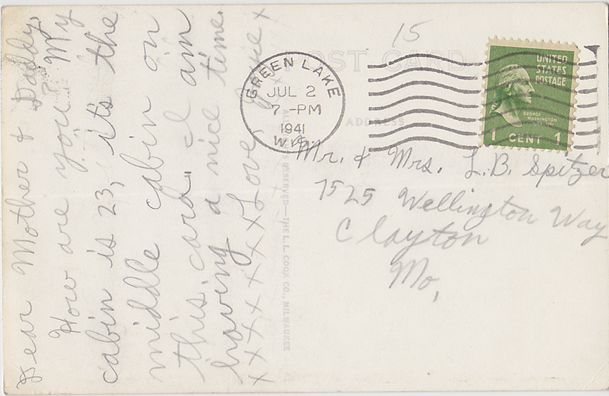 10343-Cottage's # 17-19-23 Sherwood Forest Hotel, Green Lake, Wis-Postmarked 1941