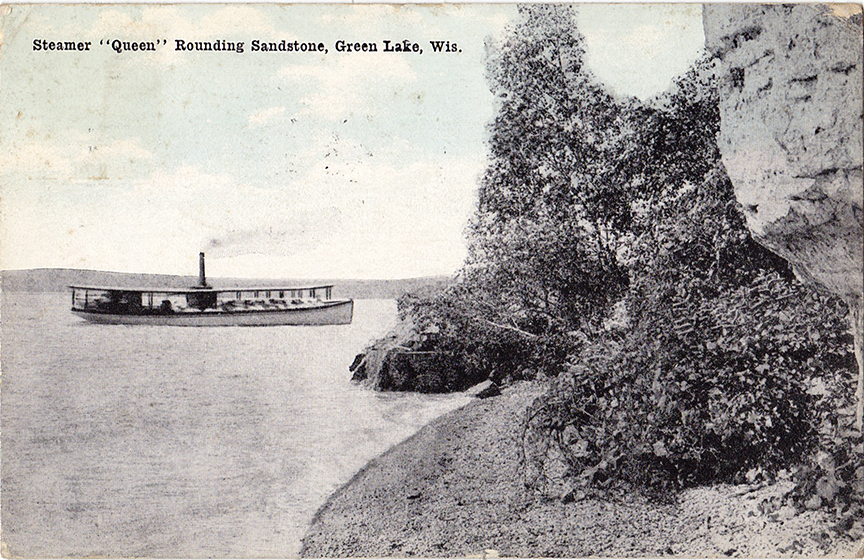 10505-Steamer "Queen" Rounding Sandstone, Green Lake, Wis.-Postmarked 1921