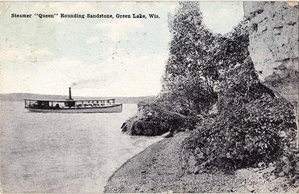 10505-Steamer "Queen" Rounding Sandstone, Green Lake, Wis.-Postmarked 1921