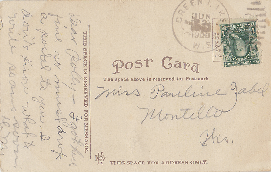 10540-Pleasant Point Green Lake, Wis.-Postmarked 1908