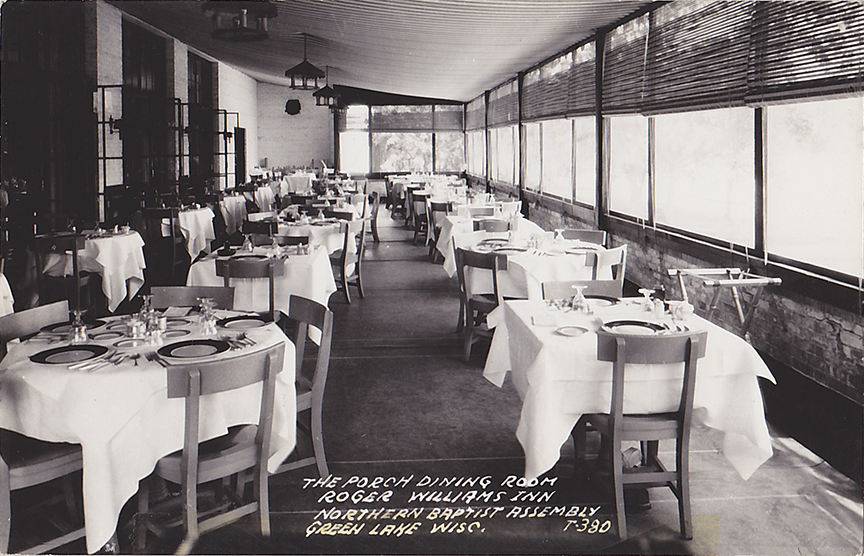 10658-The Porch Dining Room Roger Williams Inn Northern Baptist Assembly Green Lake, Wisc.