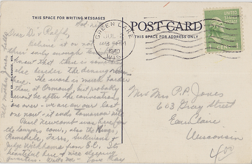 10670-Lawsonia Hotel, Green Lake, Wisconsin-Postmarked 1940