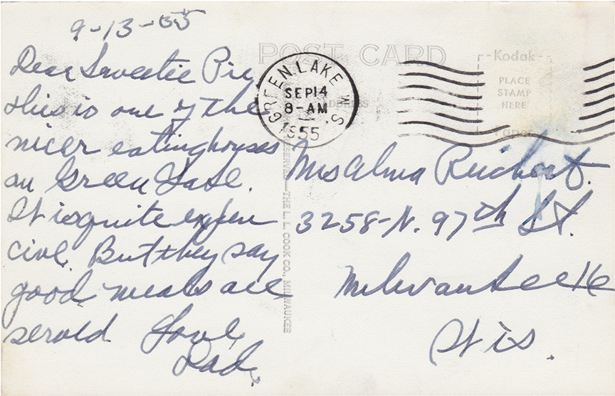 11000-Heidel House Green Lake WIS.-Postmarked 1955