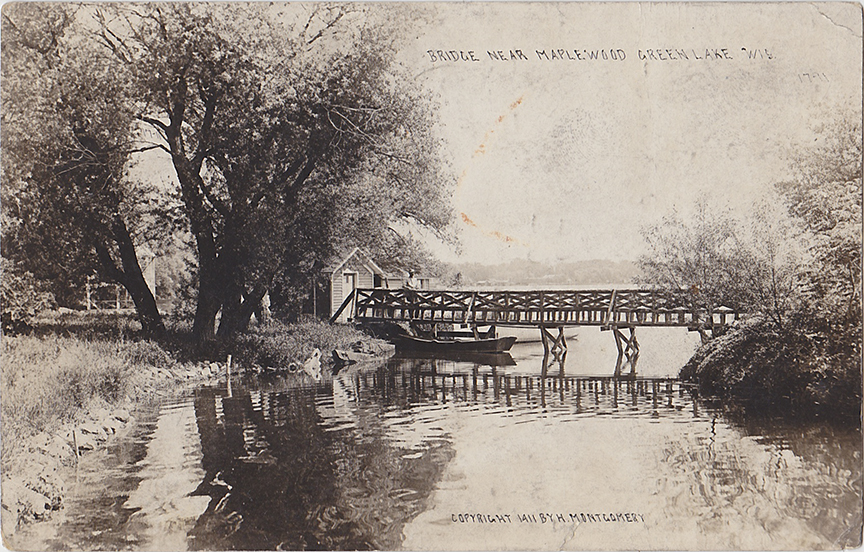 11088-Bridge near Maplewood, Green Lake, Wis. Copyright 1911 by H. Montgomery -Postmarked 1920