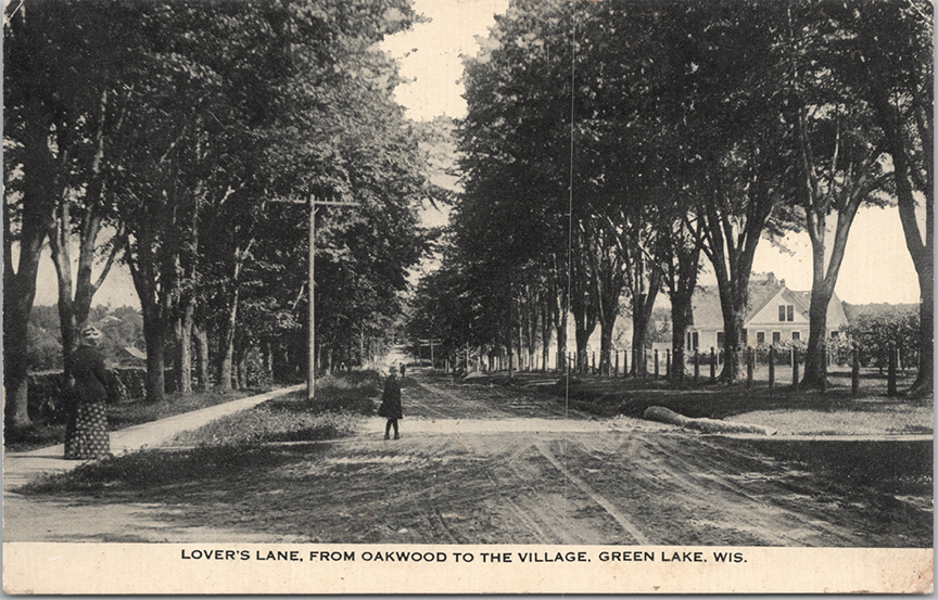 11344-Lover's Lane from Oakwood to the Village, Green Lake WIS-Postmarked 1917