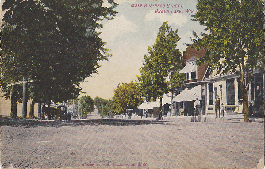 10027-Main Business Street, Green Lake, Wis. - Postmarked 1908