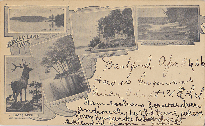 10390-Green Lake, Lone Tree Point, Lucas Deer, Near Pleasant Point, Sandstone, 'As They Break Upon The Shore" - Postmarked 1906