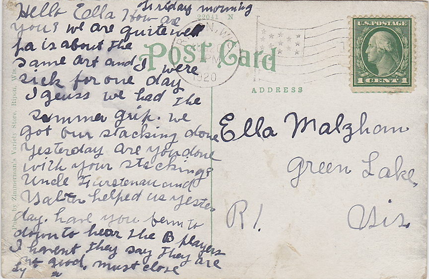 10454-Spring Grove, Green Lake, Wis. - Postmarked 1920