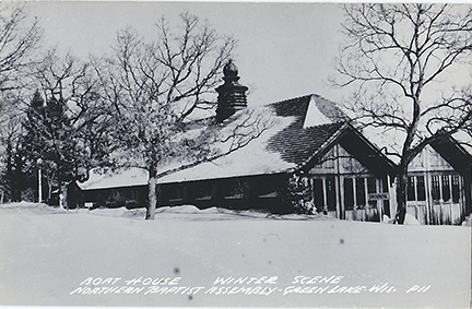 10722-Boat House Winter Scene Northern Baptist Assembly, Green Lake, Wis.