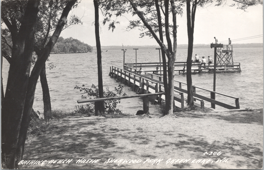 11095-Bathing Beach, Hattie Sherwood Park, Green Lake, Wis.-Postmarked 1948