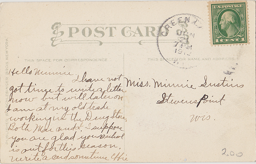 1118-Green Lake, Red Flag, c1911 Schlesinger Bros. - Postmarked 1912