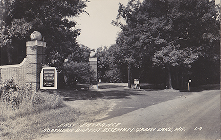 11062-Main gate from Highway, Northern Baptist Assembly, Green Lake, Wis.