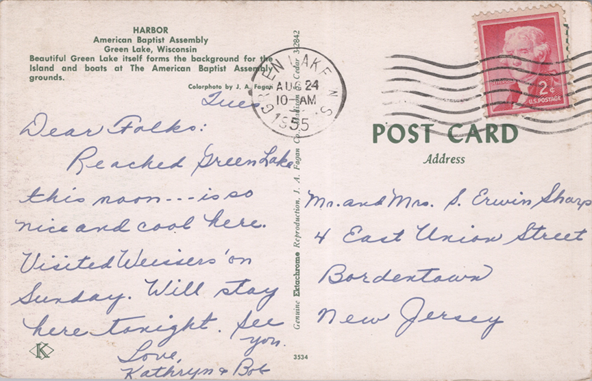 11265-Harbor, American Baptist Assembly, Green Lake, Wisconsin - Canceled 1955
