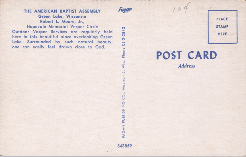 11268-The American Baptist Assembly Green Lake Wisconsin Robert L. Moore Jr., Hopevale Memorial Vesper Circle