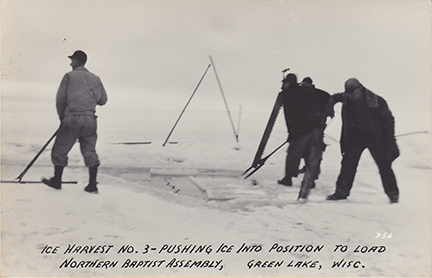 10956-Ice Harvest No. 3 -Pushing Ice Into Position to Load, Northern Baptist Assembly, Green Lake Wisc.