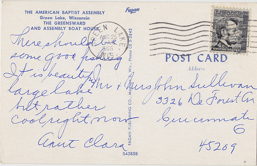 10049-The American Baptist Assembly, Green Lake, Wisconsin, The Greensward and the Assembly Boat House - Canceled 1966